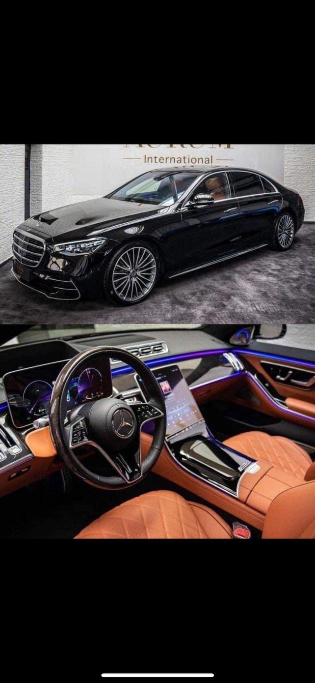 Luxury black sedan exterior and interior detail